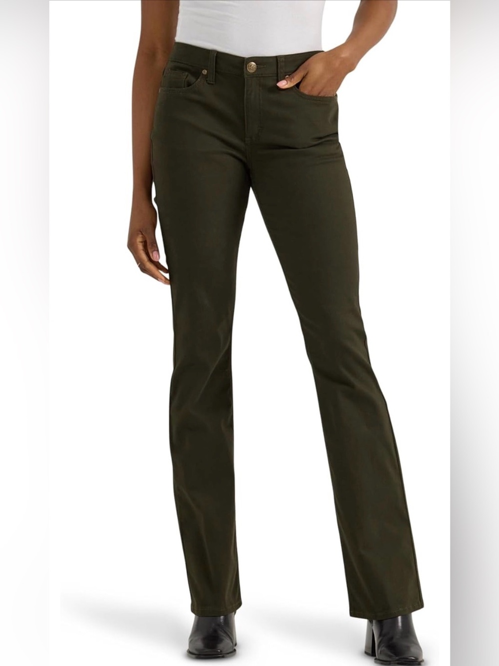 Lee midrise dark olive long bootcut jeans